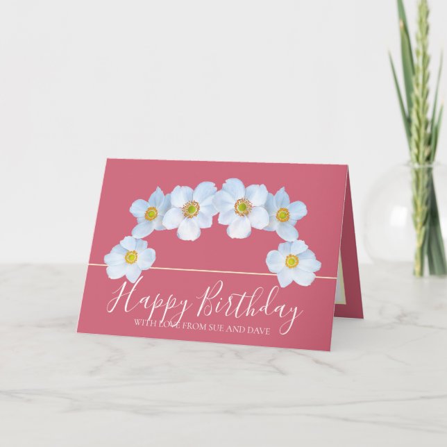 White Anemone Botanical Elegant Happy Birthday Kort (Framsida)