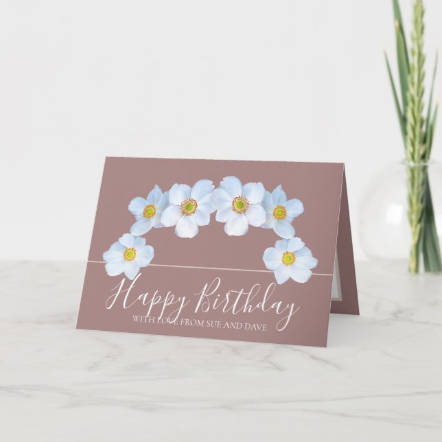 White Anemone Botanical Elegant Happy Birthday Kort (Framsida)