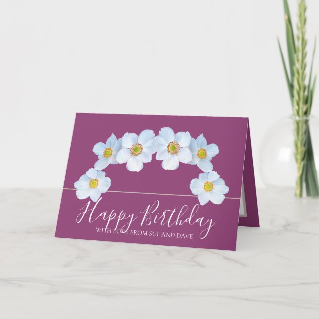 White Anemone Botanical Elegant Happy Birthday Kort (Framsida)