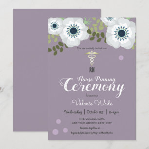 White Anemone Studenten RN Nurse Pinning Ceremony Inbjudningar