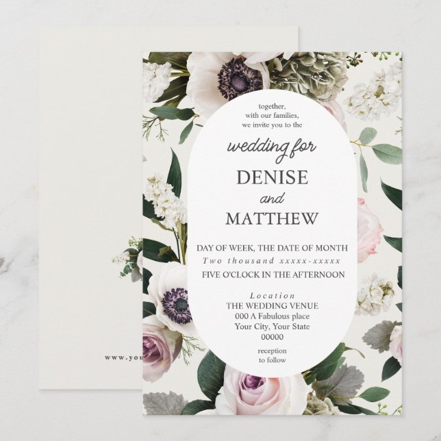 White Anemone vid Snö White Bröllop Inbjudningar (Fram/baksida)