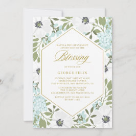 White Anemones Blue Blommigt Baby Blating Inbjudningar