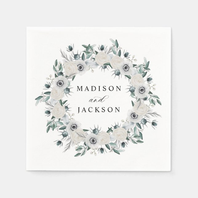 White Anemones och Ro Bröllop Pappersservett (Framsidan)
