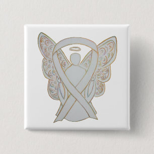 White Angel Awareness Ribbon Anpassningsbar Art St Knapp