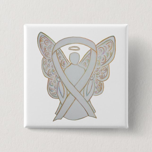 White Angel Awareness Ribbon Anpassningsbar Art St Knapp (Framsida)