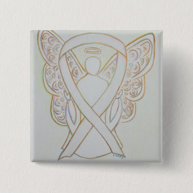 White Angel Awareness Ribbon Anpassningsbar Art St Knapp (Framsida)