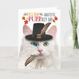 White Angora Cat-Kattdjuret tacksamt för PURRkey D Helgkort