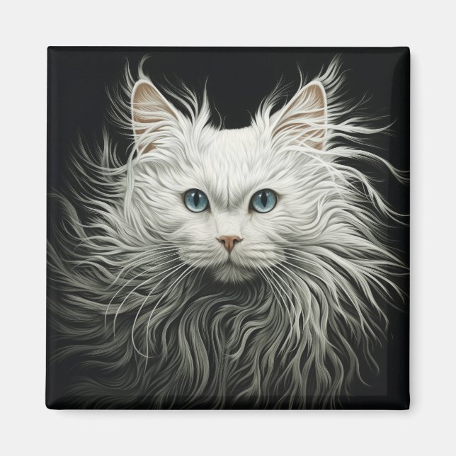 White Angora Cat Magnet (Framsidan)