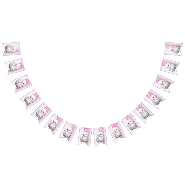 White Anka Rosa Blommigt Bunting Flagga (Alla)