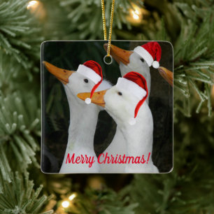 White Anka Wearing Santa Hats Helgdag Julgransprydnad Keramik