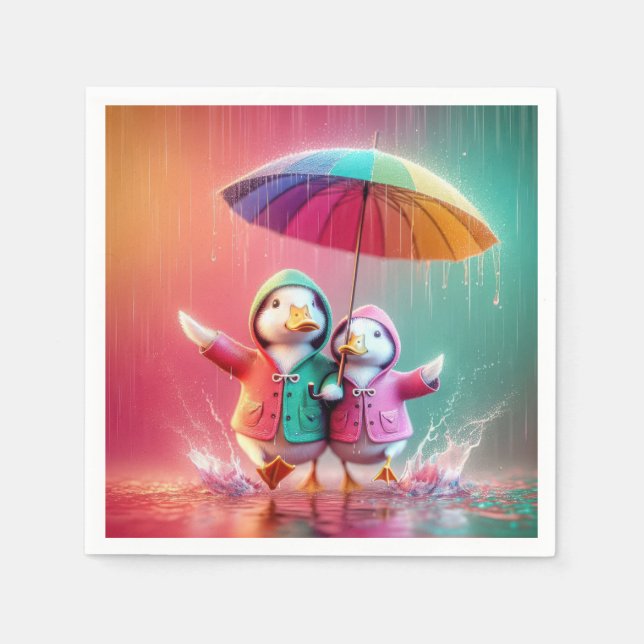 White Ankor som går in i regnet Pappersservett (Framsidan)