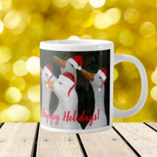 White Ankor Wearing Red Santa Hats Helgdag Jumbo Mugg