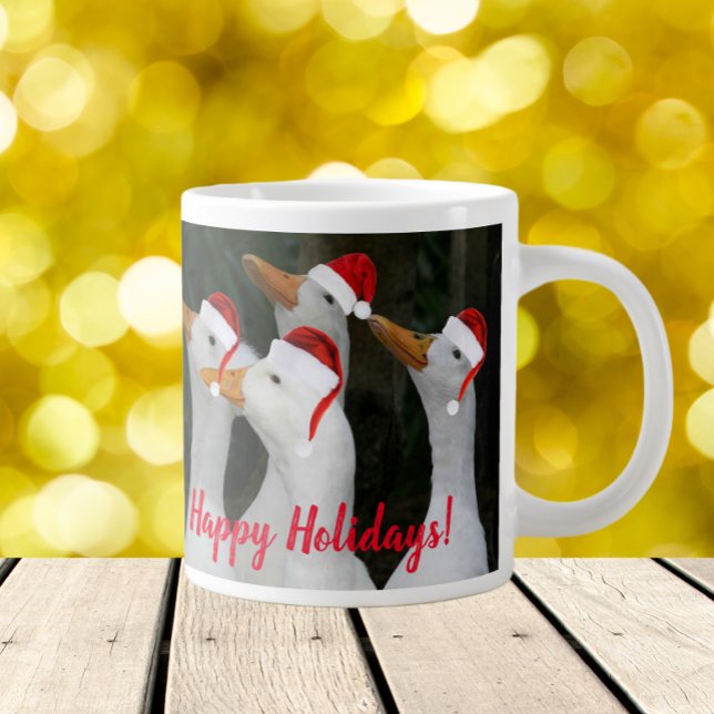 White Ankor Wearing Red Santa Hats Helgdag Jumbo Mugg (In Situ Holidays)