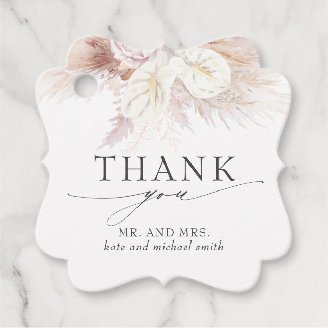 White Anthurium Flowers Bröllop Tack Gåvor Etiketter (Framsida)