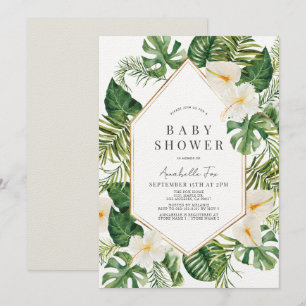 White Anthurium & Hibiscus Blommigt Baby Shower Inbjudningar