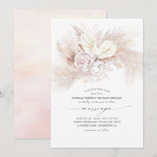 White Anthurium och Pampas Grass Elegant Giftermål Inbjudningar