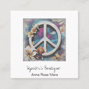 *~* White AP57 QR Fredstecken Flowers Grunge Boho Fyrkantigt Visitkort