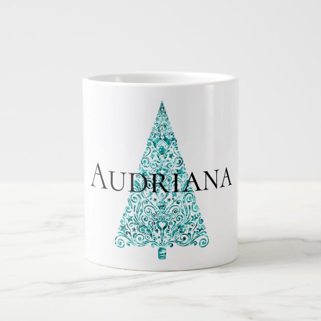 White Aqua Blue Julgran Jumbo Mugg (Framsidan)