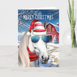 White Arabian Horse Funny MAREy jul Helgkort