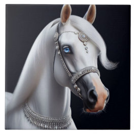 White Arabian Horse Porträtt Kakelplatta