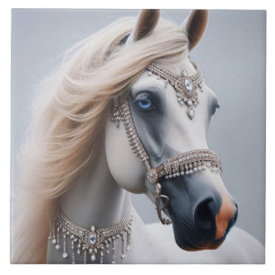 White Arabian Show Horse Kakelplatta