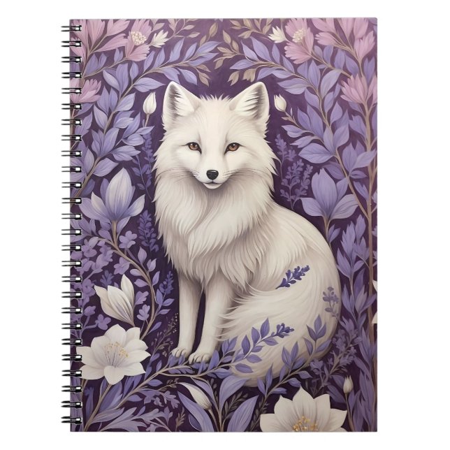 White Arctic Fox Lavender William Morris Flowers Anteckningsbok (Framsidan)
