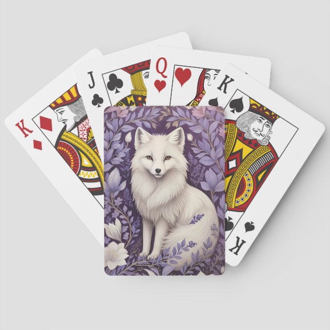 White Arctic Fox Lavender William Morris Flowers Casinokort (Baksidan)
