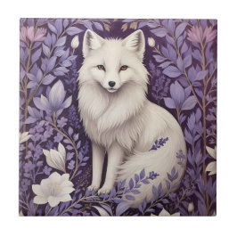 White Arctic Fox Lavender William Morris Flowers Kakelplatta