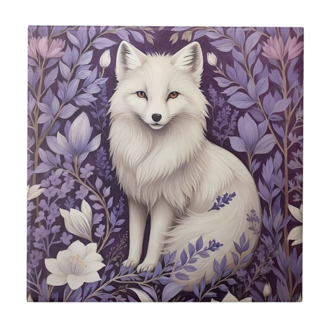 White Arctic Fox Lavender William Morris Flowers Kakelplatta (Framsidan)