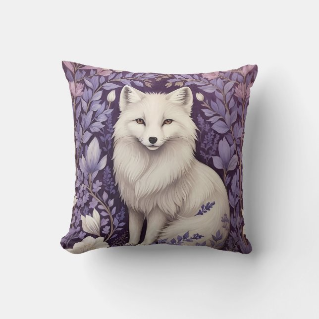 White Arctic Fox Lavender William Morris Flowers Kudde (Framsida)