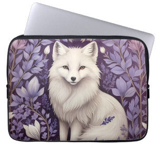 White Arctic Fox Lavender William Morris Flowers Laptop Fodral