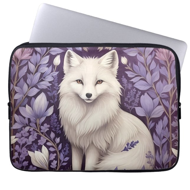 White Arctic Fox Lavender William Morris Flowers Laptop Fodral (Framsidan)