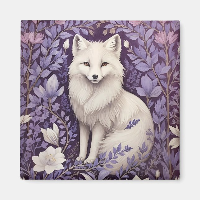 White Arctic Fox Lavender William Morris Flowers Magnet (Framsidan)