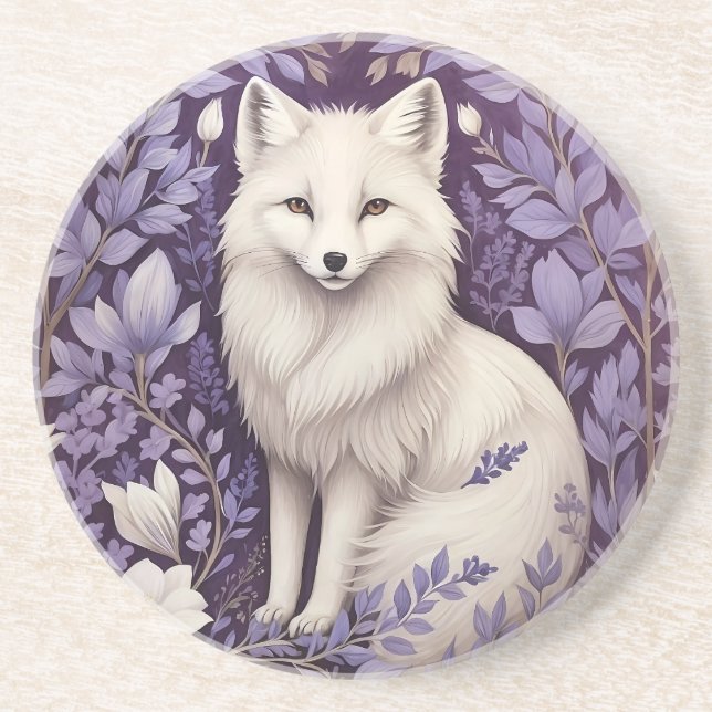 White Arctic Fox Lavender William Morris Flowers Underlägg (Framsidan)