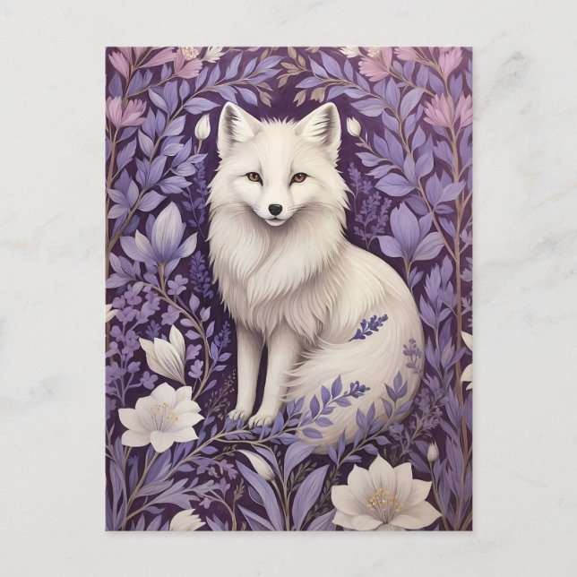White Arctic Fox Lavender William Morris Flowers Vykort (Framsida)