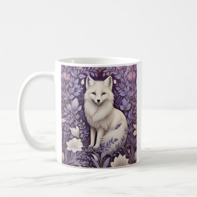 White Arktis Fox Lavender William Morris Blommigt Kaffemugg (Vänster)