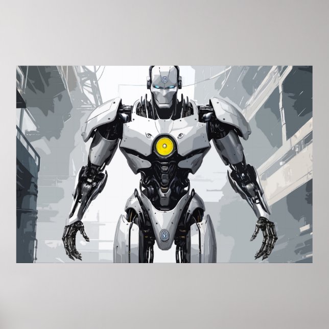 White Armored Cyborg Mecha Sci-Fi Comic Art Poster (Framsidan)
