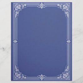 White Art Deco Frame on Dusty Blue Stationery Brevhuvud