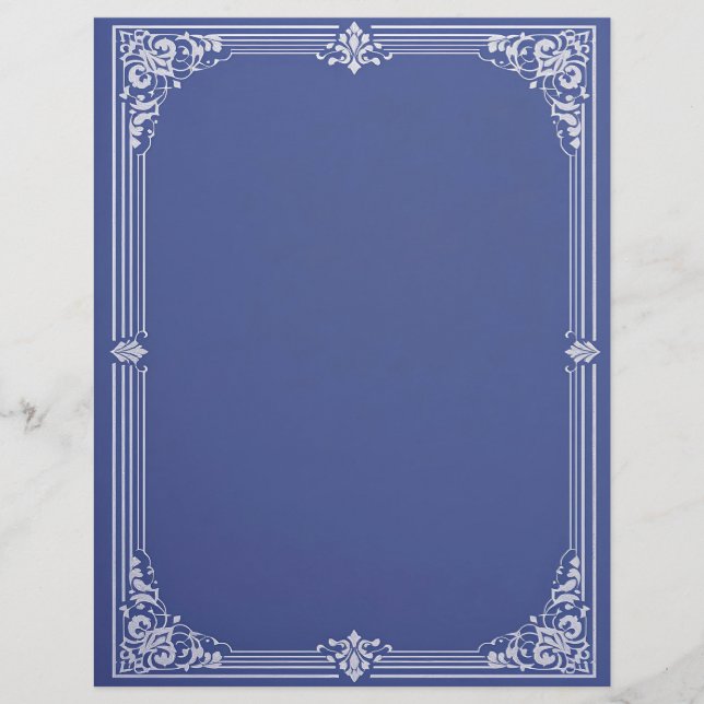 White Art Deco Frame on Dusty Blue Stationery Brevhuvud (Framsida)