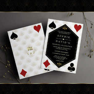 White Art Deco Gatsby Casino Vegas Poker Bröllop Inbjudningar