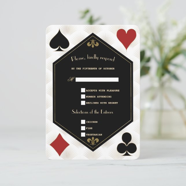 White Art Deco Gatsby Casino Vegas Poker Bröllop OSA Kort (Stående Fram)