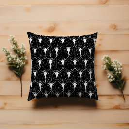 White Art Deco Mönster på svart bakgrund Kudde