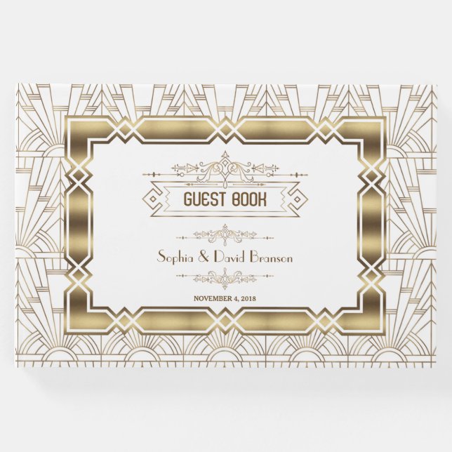 White Art Deco Underbar Gatsby 1920-talet Stil Brö Gästböcker (Framsida)