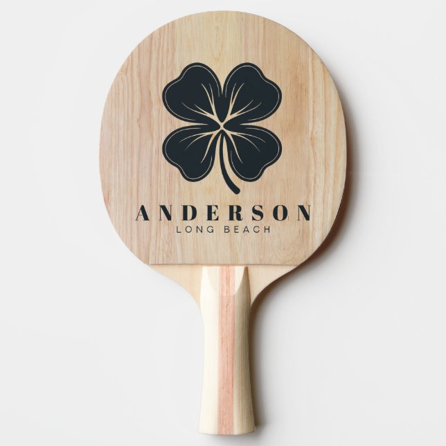 White Ash Wood Four Leaf Clover with Name Pingisracket (Baksidan)