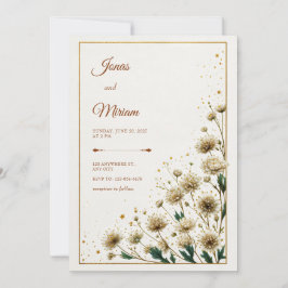 White Astrantia Gold Gilded Wedding Inbjudningar