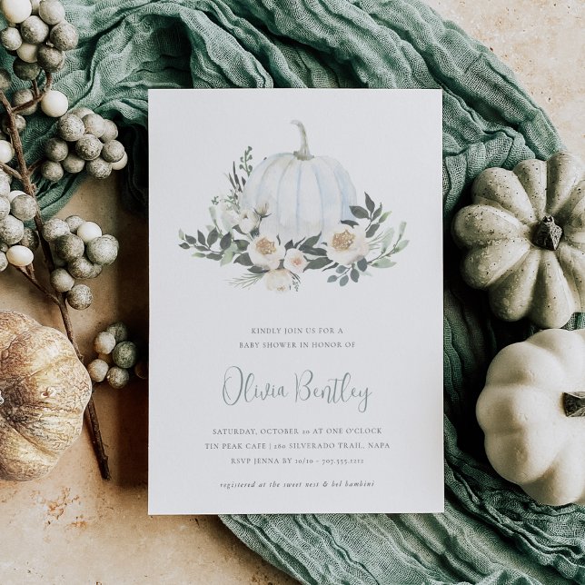White Autumn Pumpkin Greenery Baby Shower Inbjudningar (Skapare uppladdad)