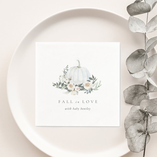 White Autumn Pumpkin Greenery Baby Shower Pappersservett (Skapare uppladdad)