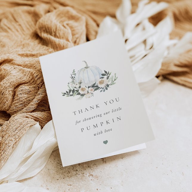 White Autumn Pumpkin Greenery Baby Shower Tack Kort (Skapare uppladdad)