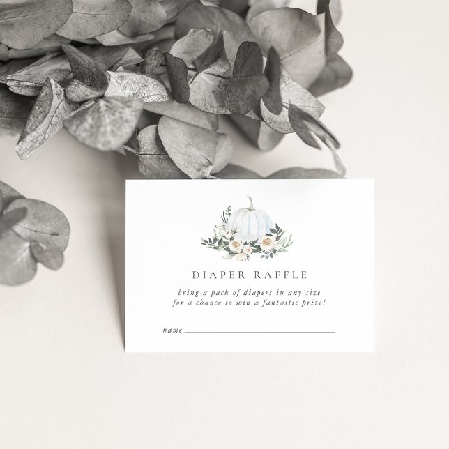 White Autumn Pumpkin Greenery Diaper Raffle Tilläggskort (Skapare uppladdad)