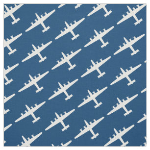 White B-24 Liberator Aircraft Mönster Blue Fabric Tyg